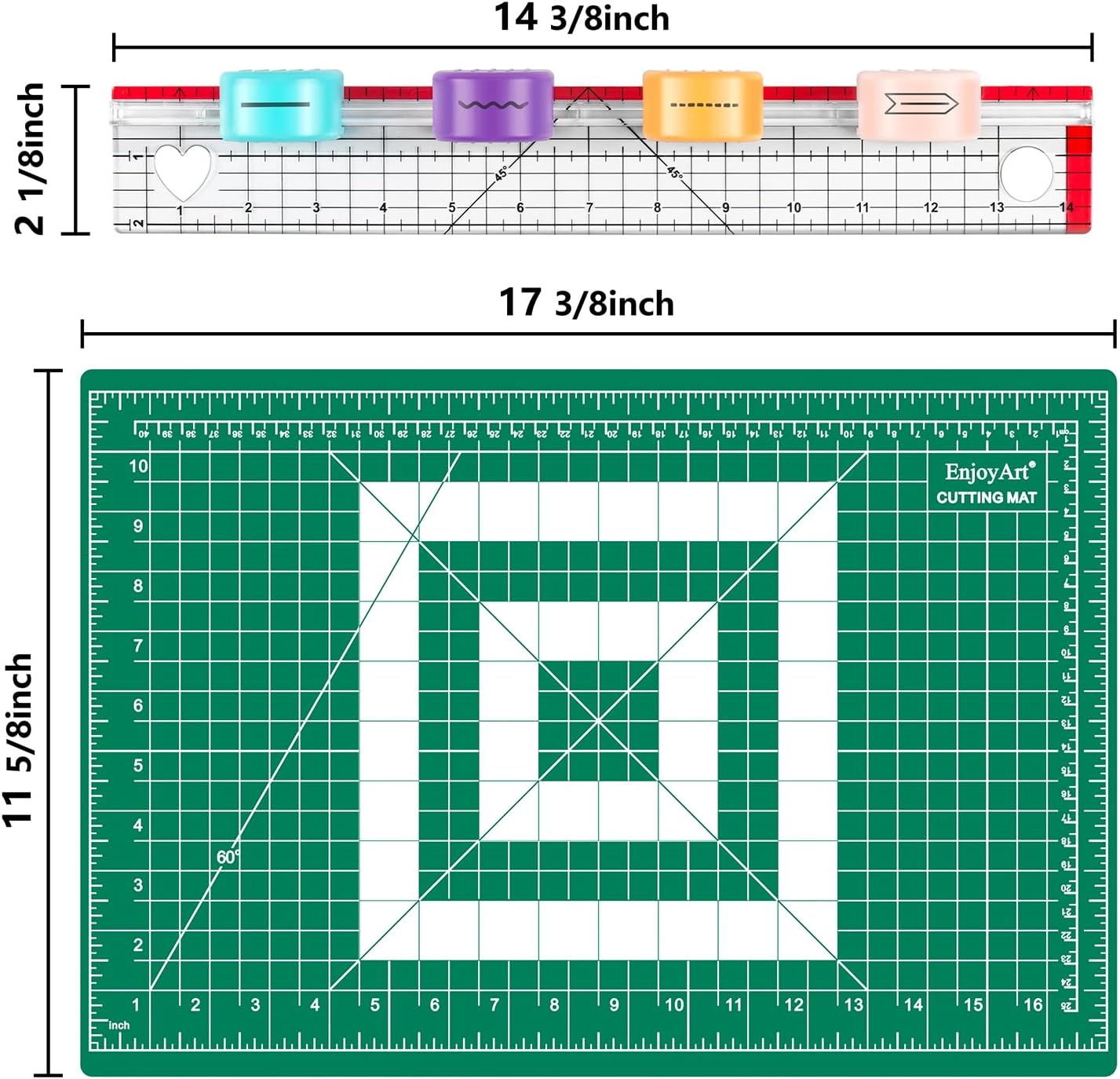 Rotary Paper Cutter Set, 4 Interchangeable 28mm Blades, 14x2" Acrylic Quilting Ruler, 12x18" Cutting Mat, Craft Kit for Scrapbooking, Fabric, Craft Paper, PVC Photo Film, Cardstock