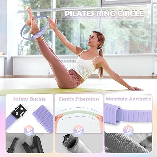 Miniatura 2 de Kit esencial de pilates para mujer, juego de anillo y pelota de pilates de 13.5 pulgadas con bandas de resistencia para entrenamientos en casa, kit