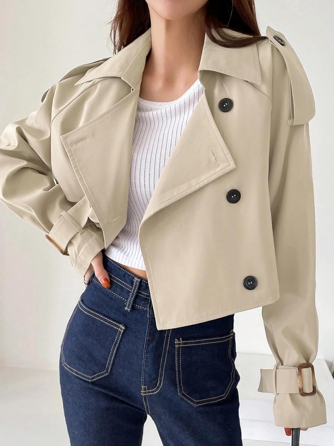 Women's Trench Coat Casual Collar Raglan Sleeve Button Front Trench Coat Classic Overcoat