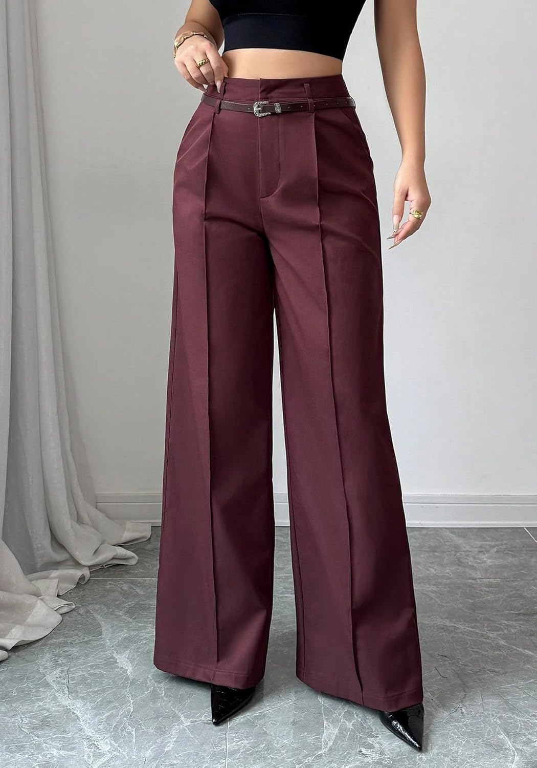 NRTHYE Business Casual Pants for Women High Waisted Straight Wide Leg Work Trousers Dress Suit Pants with Pockets - Image 4
