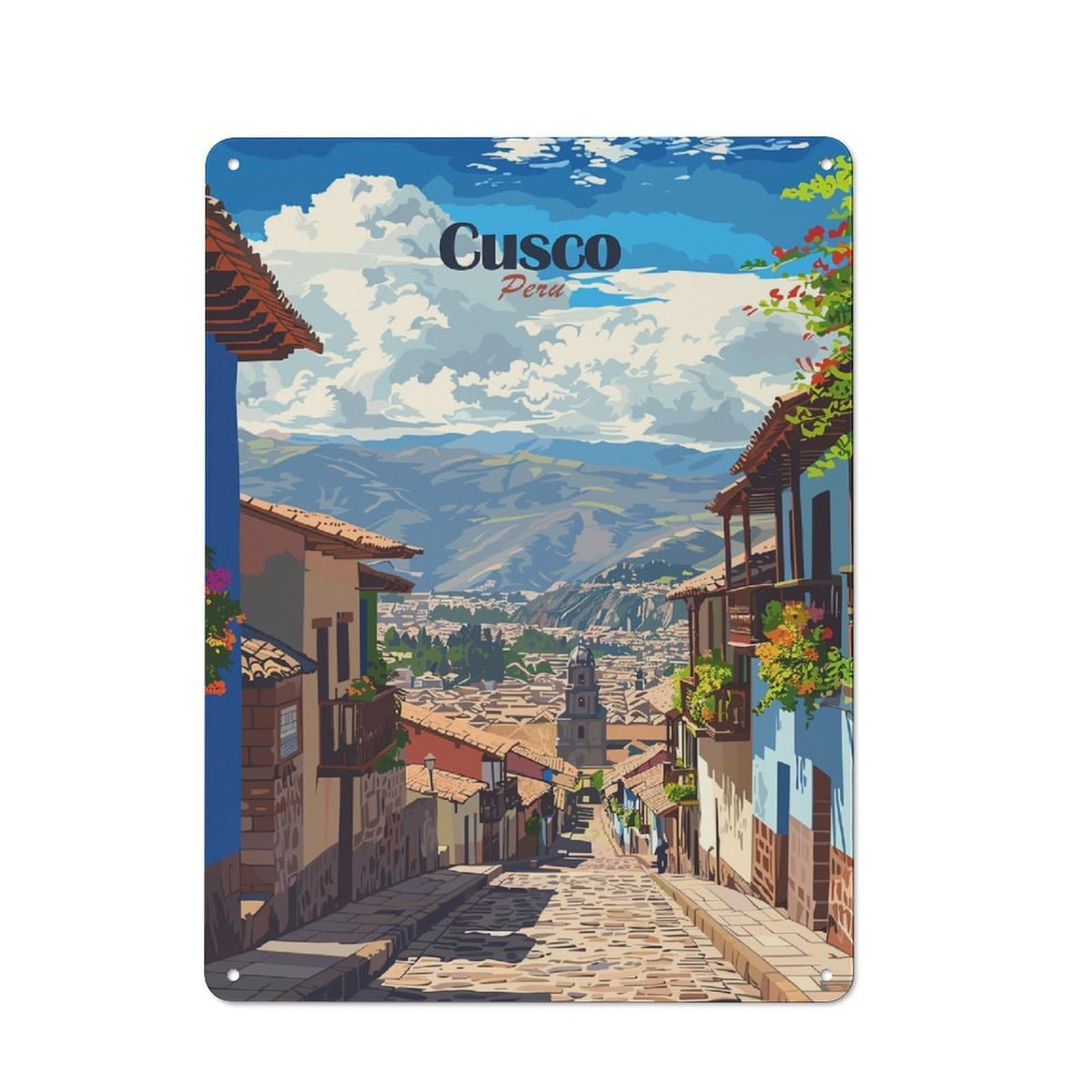 Garage Style Decorative Metal Plaque 40x30cm Featuring Cusco, Peru Travel, Garage Wall Decor for Garage, Workshop, Shed Or Utility Room