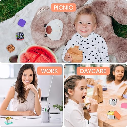 Miniatura 6 de Haldane 4Pack Stainless Steel Snack Containers for Kids, Metal Food Storage Containers With Lid Snack Cups for Toddlers, Easy Open Stackable Small