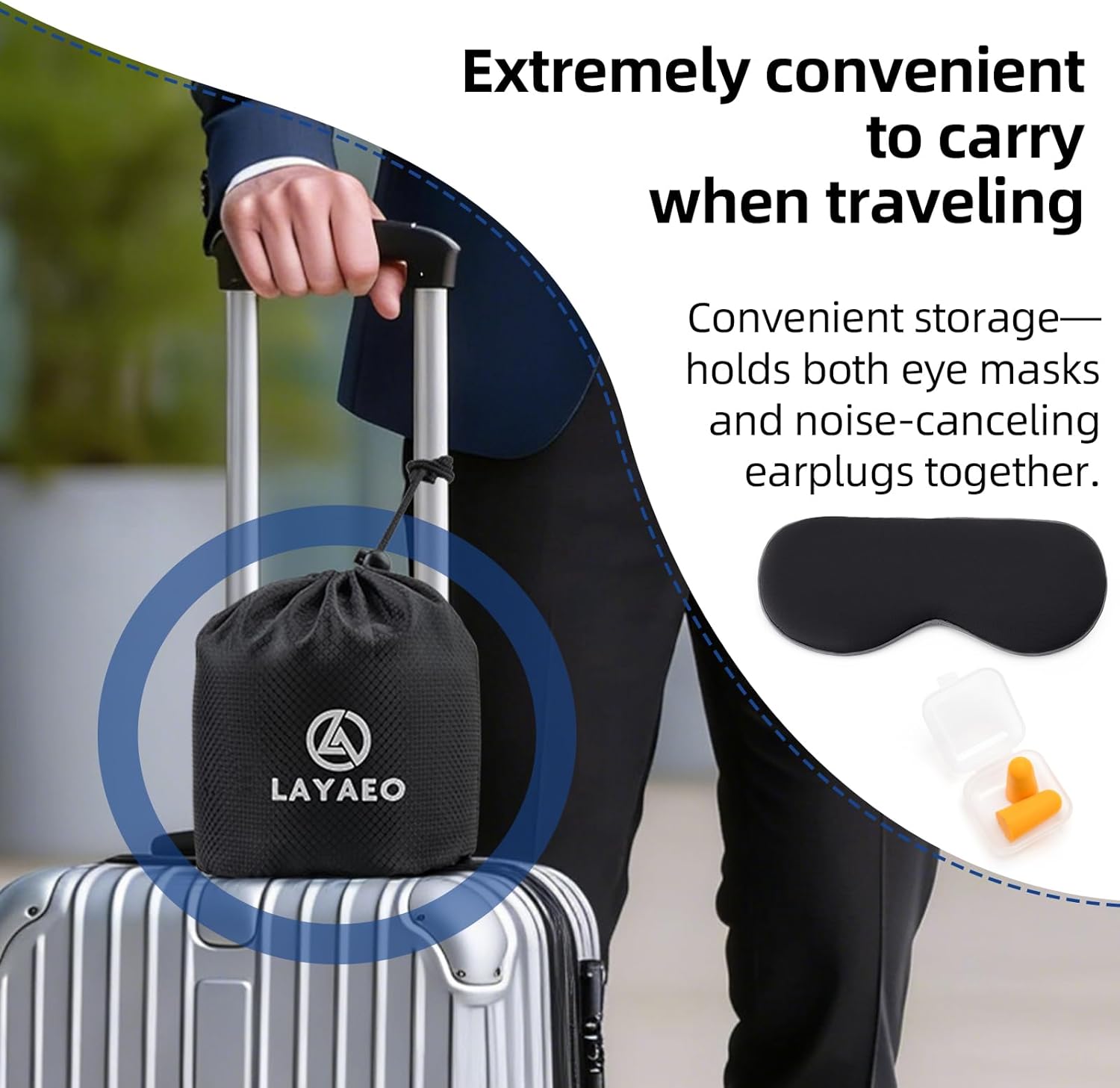 Memory Foam Travel Pillow, 360° Support for Neck Pillow Airplane, Office & Home Use, Machine Washable Cover, Portable Travel Essentials Set with Contoured Eye Mask, Earplugs & Bag (Deep Grey)