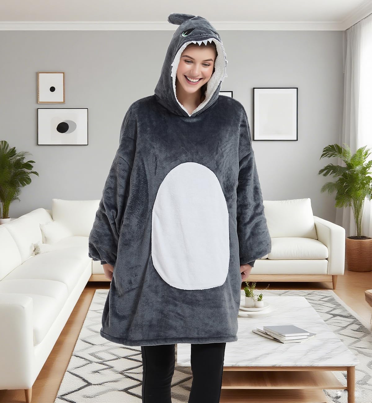 Lifeye Unisex Shark Pullover Hoodie Animal Home Wear Adult Cosplay Costume Pajamas Thick Cozy Wearable Blanket - Image 3