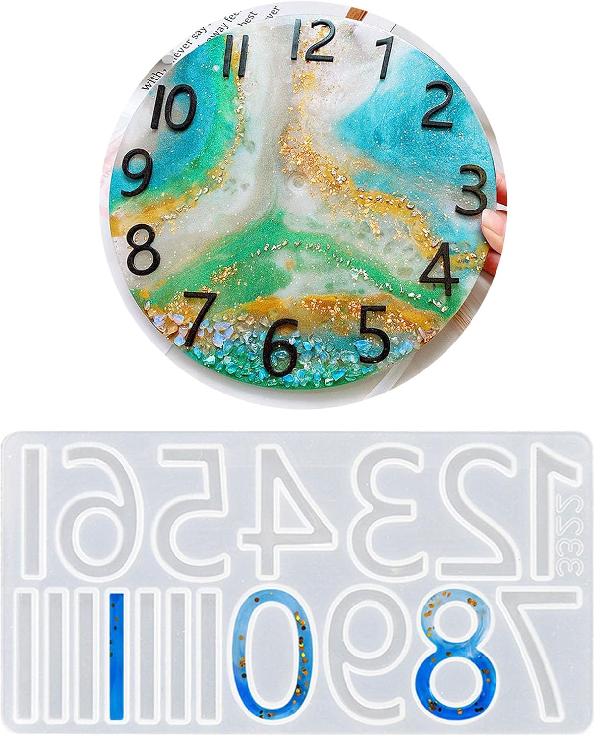 Resin Clock Mold Kit – 2 Pack Silicone Mold for Arabic & Roman Numbers, DIYs Clock Making Supplies for Epoxy Resin, Transparent