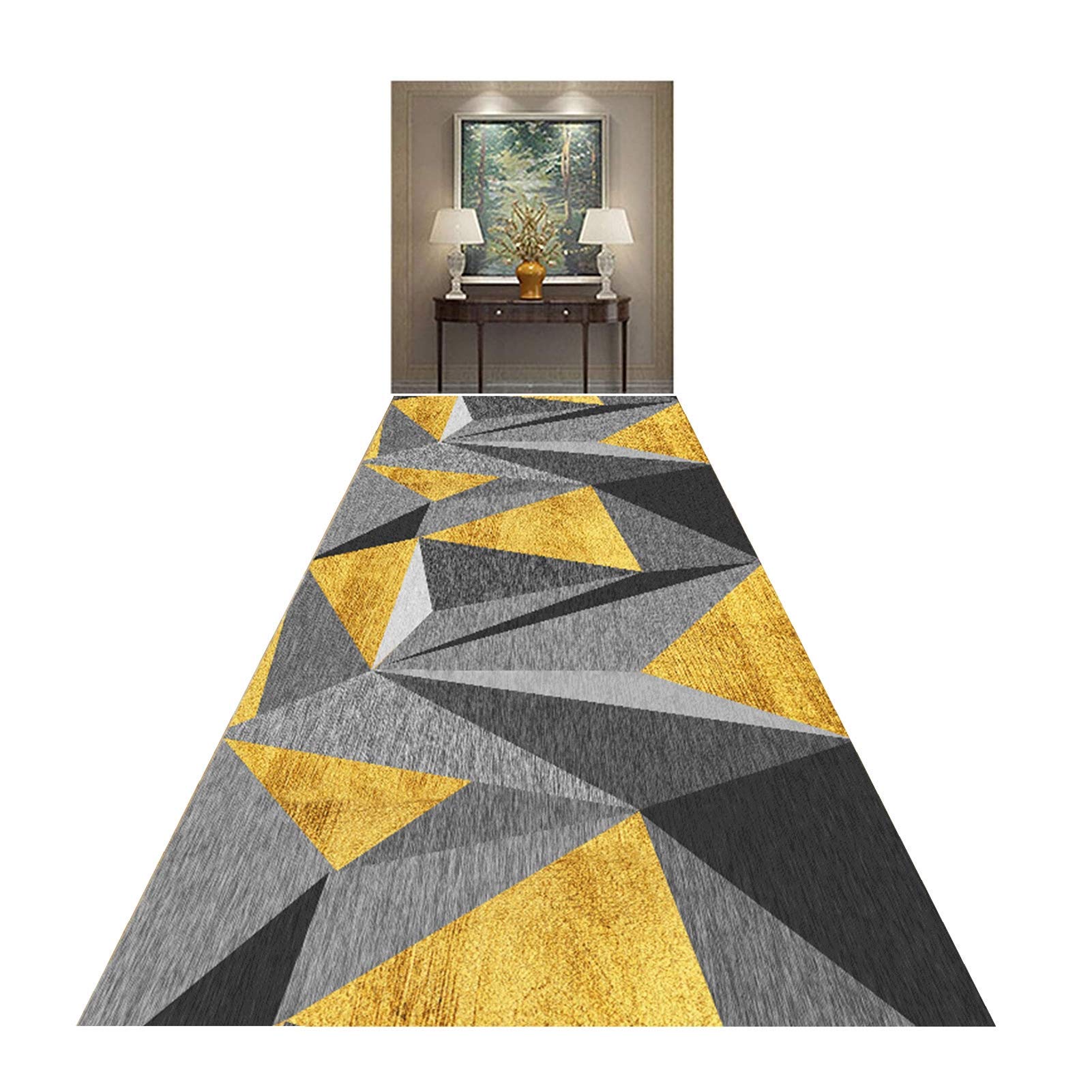 Alfombra larga de pasillo MU con diseño geométrico lavable y resistente