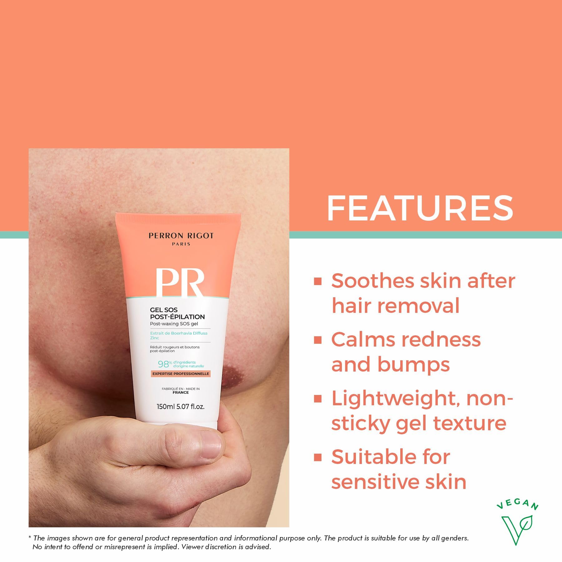 Perron Rigot Post-Waxing SOS Gel – Soothing Care for Redness, Bumps & Strawberry Skin Appearance - 150ml 1