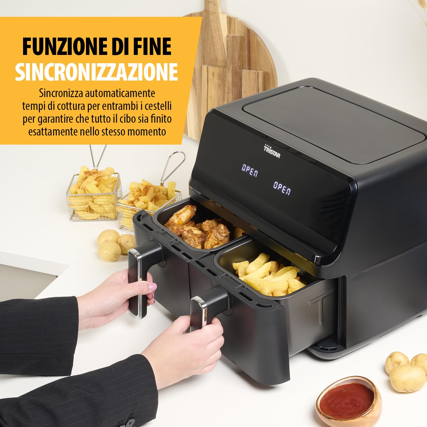 Tristar Fryer con doppio cestello - Capacità 2 x 4 L - 2700 W - 8 programmi - Temperatura per cestello regolabile