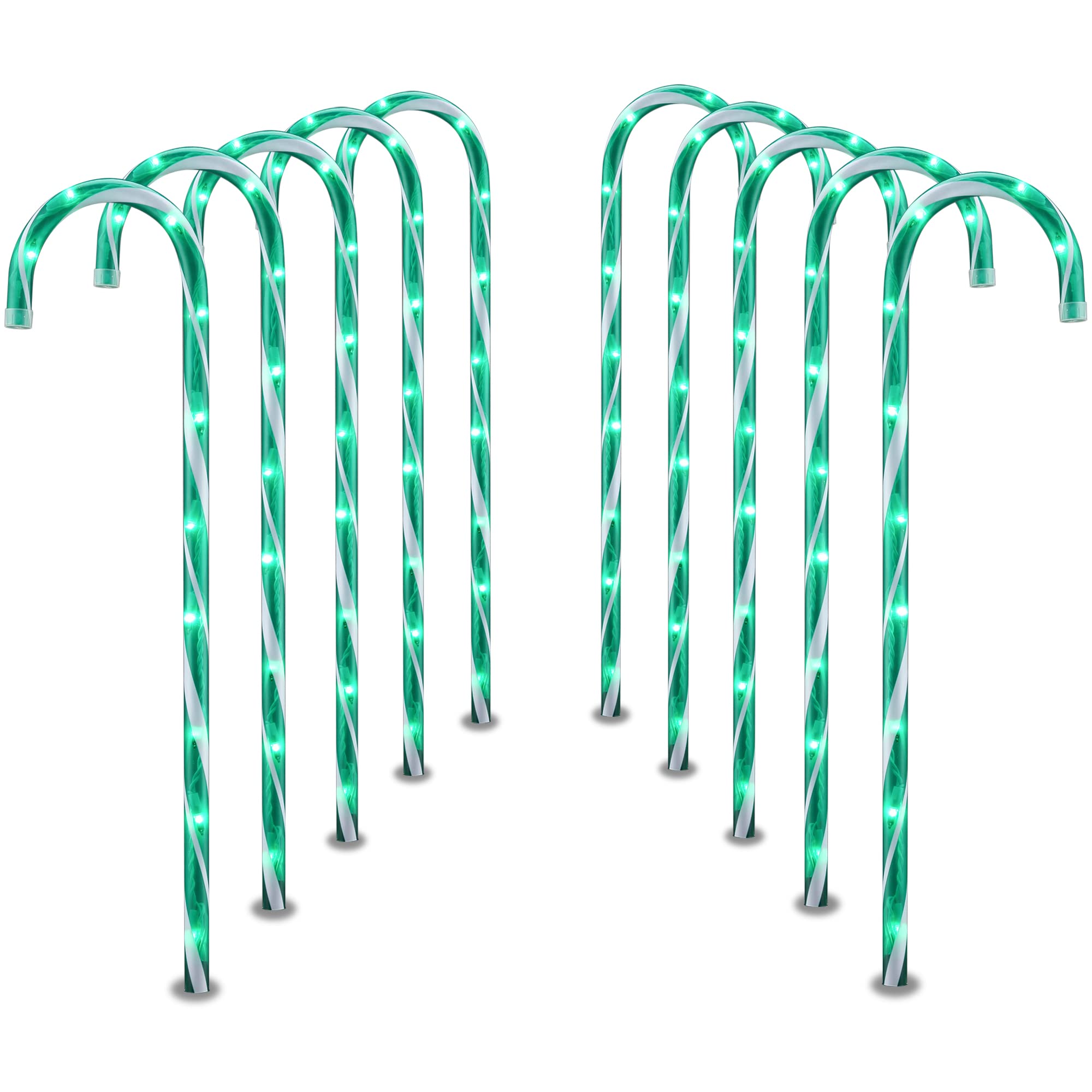 GAGALIFE Christmas Candy Cane Pathway Markers Lights,18Ft Total Lenghth with 100Lights, 10 Pack 26Inch Candy Cane Lights(Green-White) for Christmas Lights Decorations
