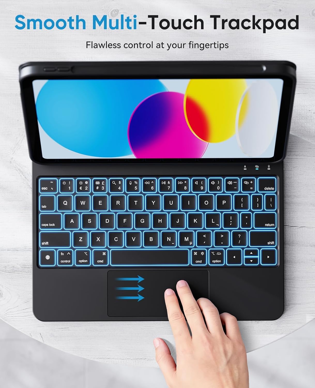 CHESONA Keyboard Case for iPad (A16) 11th 2025/10th Generation 10.9-inch 2022, 7-Color Backlit with Removable Protective Case, Floating Cantilever Stand, Portrait/Landscape Mode, Smart Trackpad, Black - Image 8
