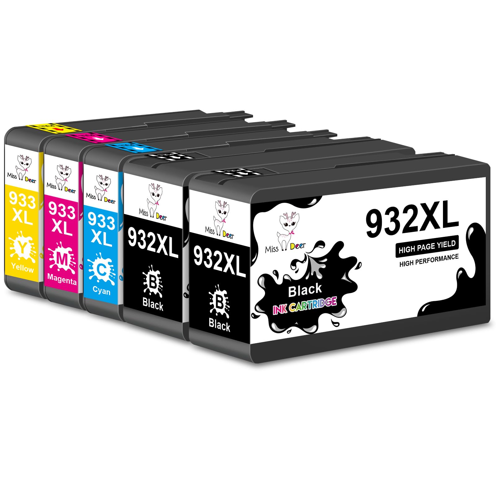 Miss Deer Cartucce d'inchiostro compatibili per HP 932XL 933XL 932 XL 933 XL Multipack per HP OfficeJet 6100 6600 6700 7110 7612 7610 Stampante (2 Nero, 1 Ciano, 1 Magenta, 1 Giallo)