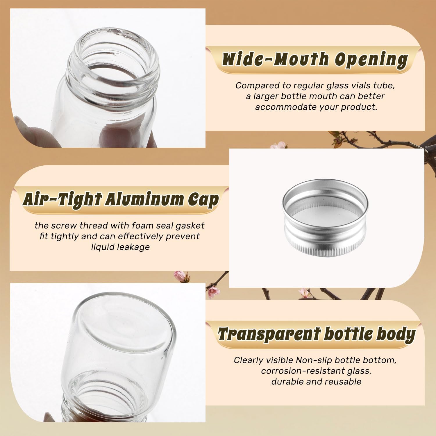 50 Pack 5ml Clear Glass Essential Oil Bottles with Aluminum Lids