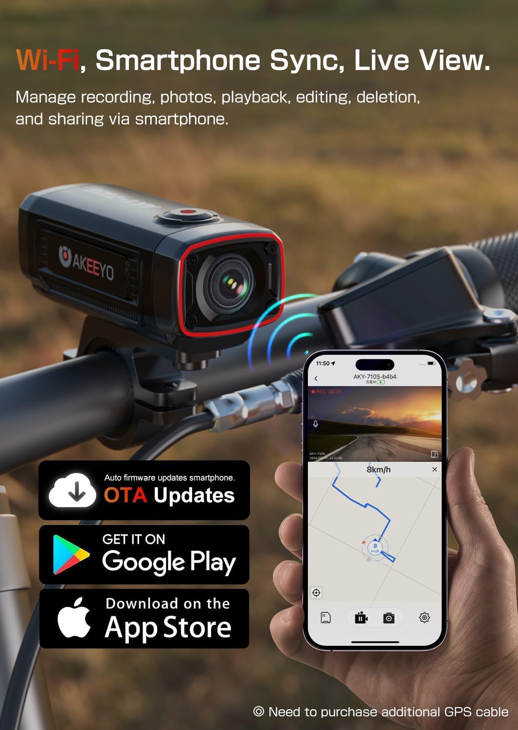 AKEEYO AKY-710S Motorcycle Camera 4K 28fps, 2K 55fps, Wide-Angle 142°, IP67, 5MP, Loop & Emergency Recording, Parking Monitor, Motorcycle Bike,Outdoor Sports, Rechargeable, 64GB Card Included