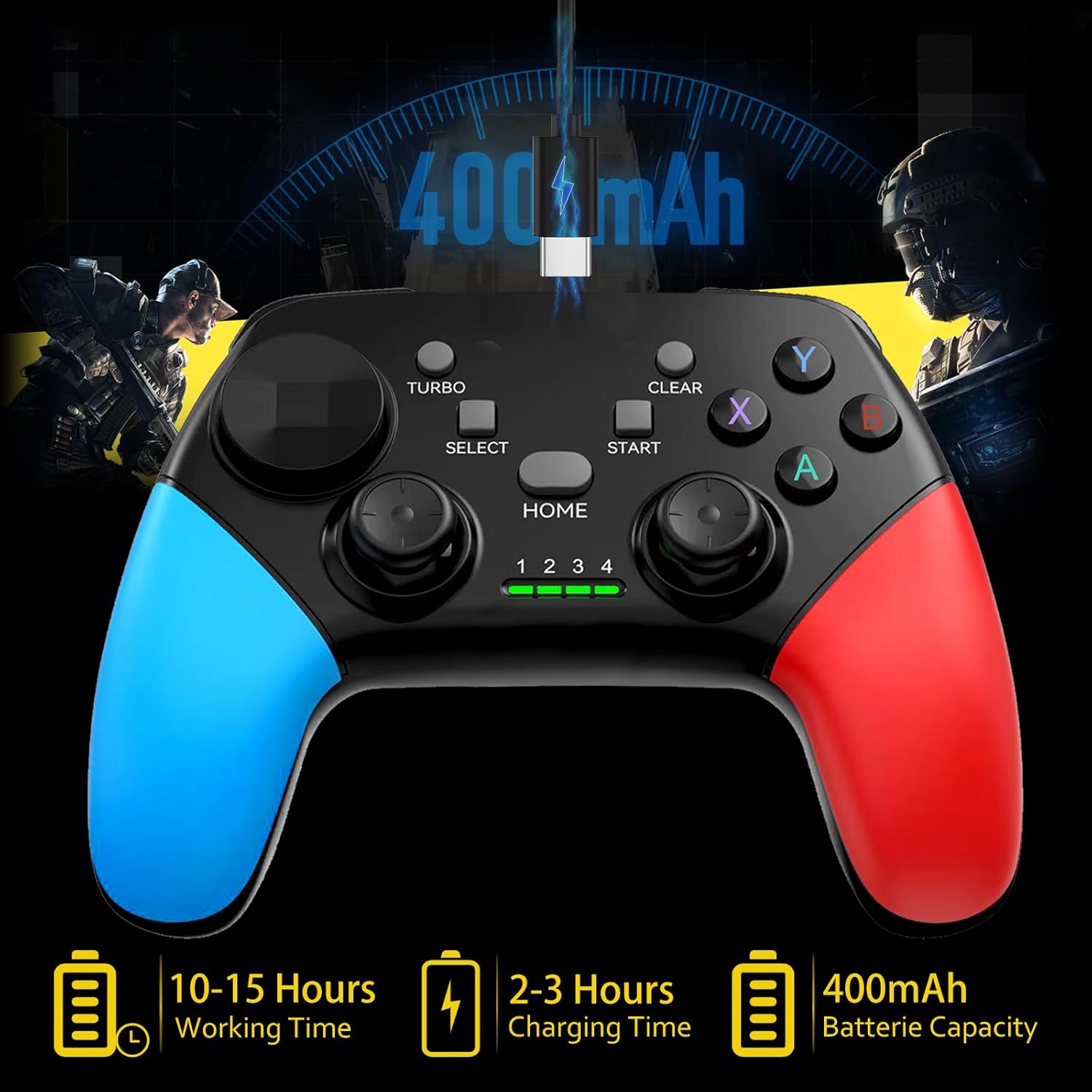 Joso Wireless Mobile Gaming Controller for iPhone, Android, iPad, Tablet, PC, Phone Controller with Phone Clip Supports Cloud Game, COD Mobile, Genshin Immpact, Remote Player Gamepad Black+Blue+Red image 7 of 8 B0BMXCPMCQ