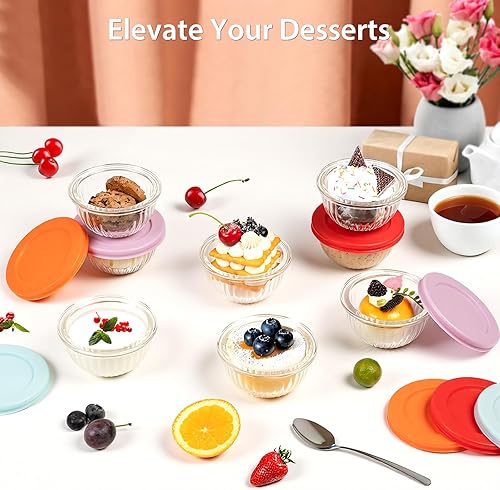 Miniatura 4 de Freshmage Cuencos pequeños de vidrio con tapas, 8 unidades - 6.25 onzas Juego de cuencos de preparación de comidas, recipientes pequeños apilables