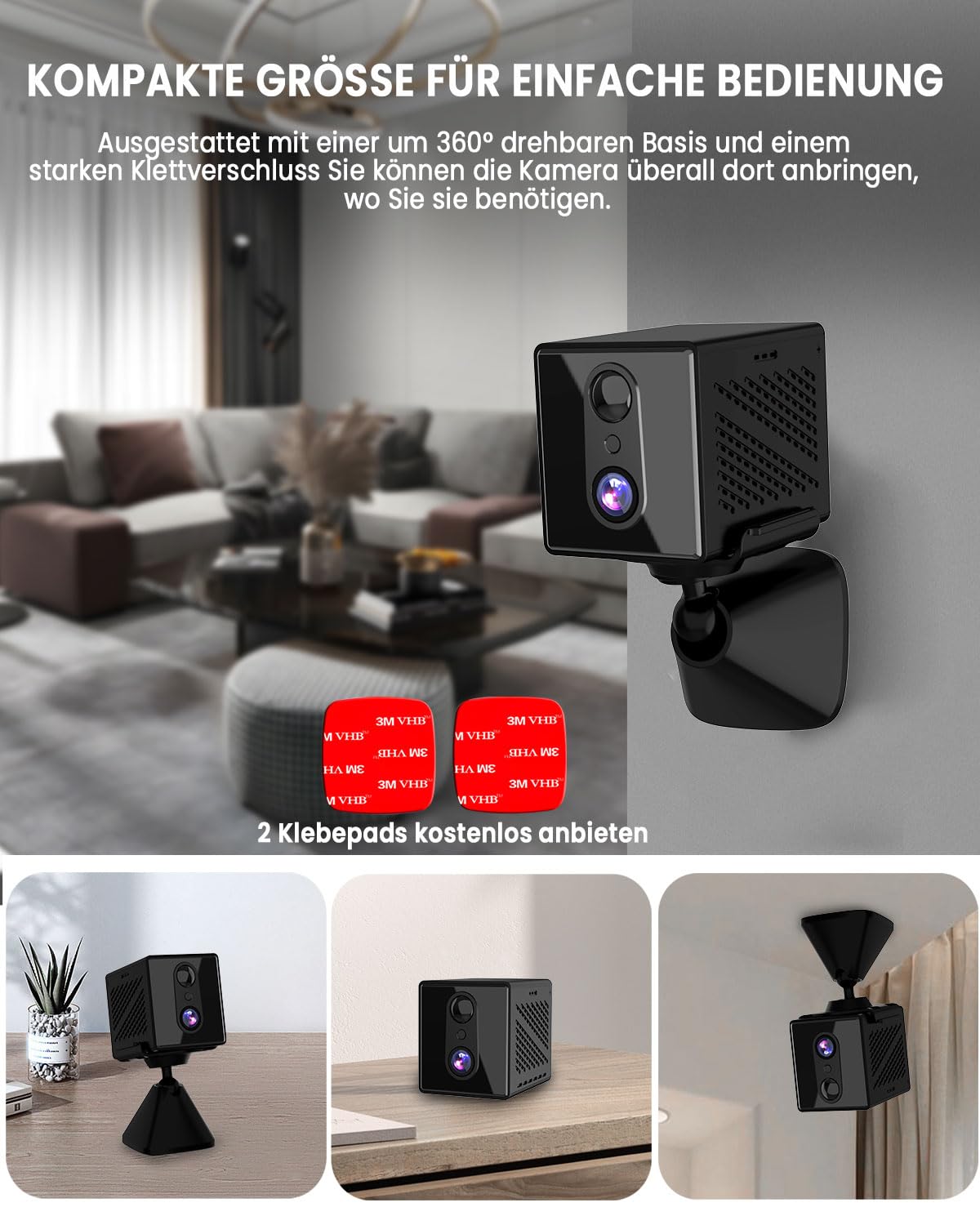 aidowocam Mini Kamera,5G WiFi Überwachungskamera Innen,Kamera Überwachung Innen,Kostenloser Cloud-Speicher, Lange Standby Akku Kamera,Bewegungsmelder,Nachtsicht,Unterstützt SD-Speicher