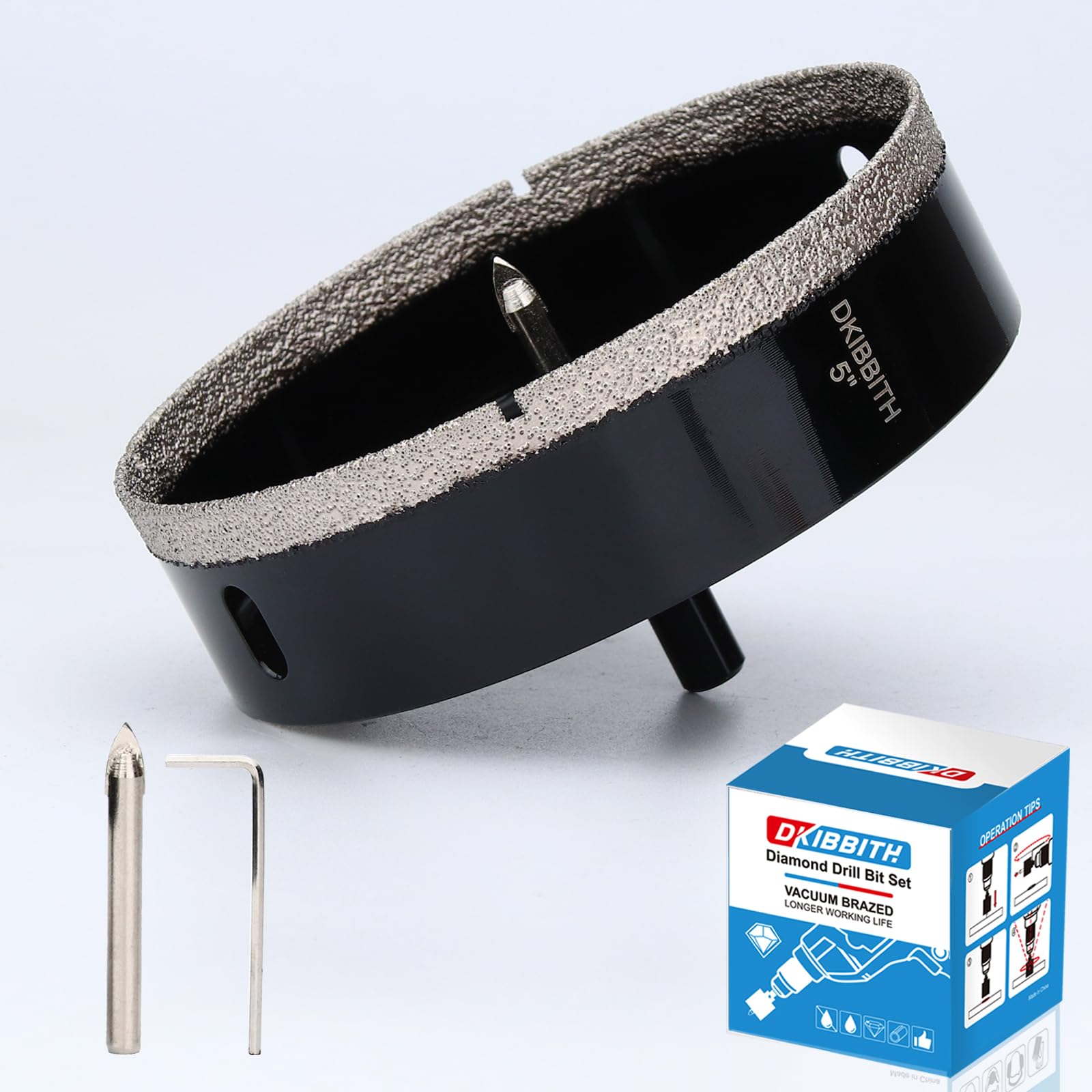 5" Diamond Hole-Saw Bits with Pilot Drill Bit 5 in Diamond Tipped Tile Hole Saws with Guiding Bit for Accurate Drilling, for Porcelain Tile Ceramic