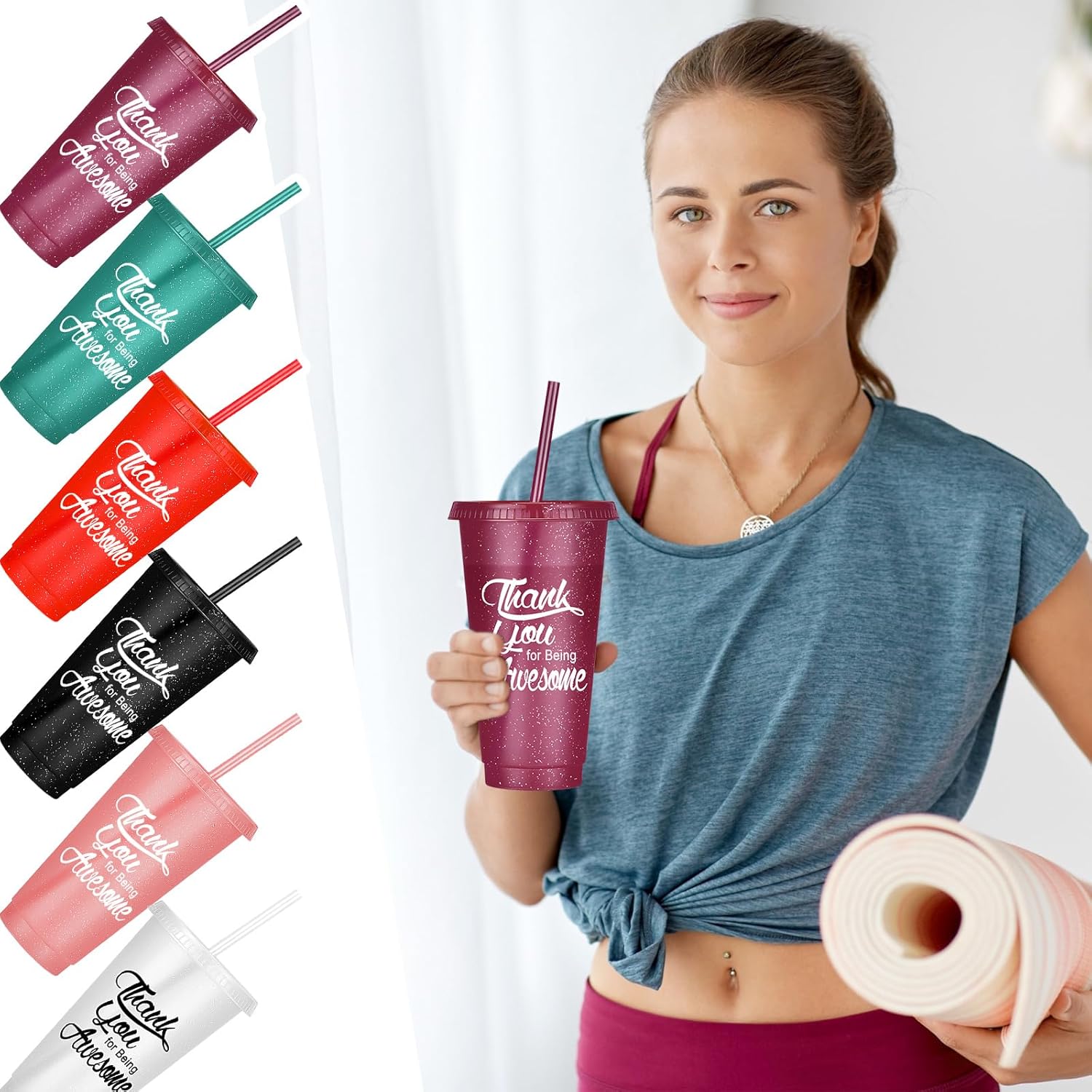 Sieral 36 Pcs Employees Appreciation Gifts Bulk Thank You Cups with Lids and Straws 24 oz Plastic Tumbler Travel Mugs Inspirational Gifts for Coworker Stuff Teacher (Simple Color) - Image 3