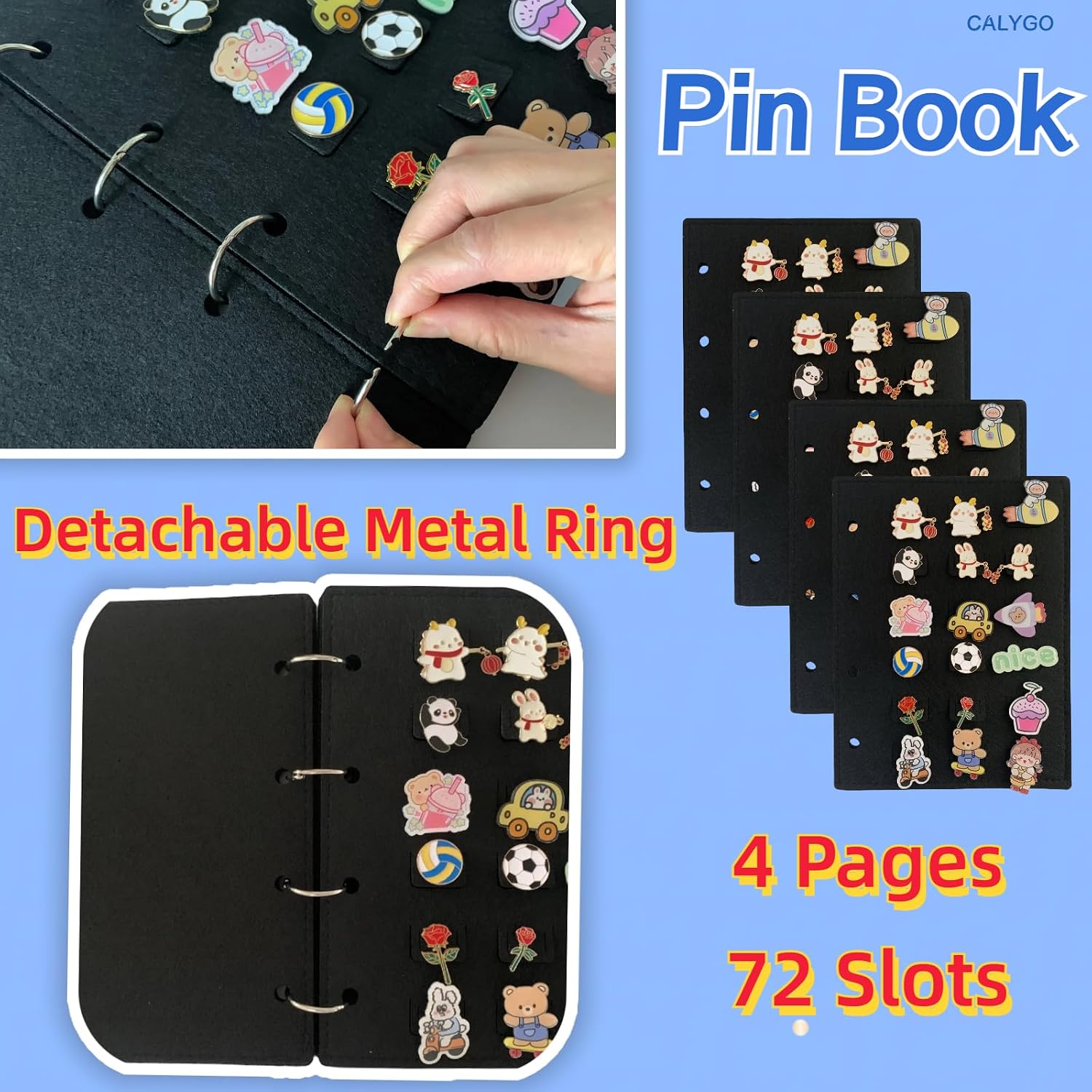 Pin Binder for Collectors, Pin Collection Book Organizer, Enamel Pin Trading Book with 4 Flip Pages, Felt Small Pin Display Storage Case, Funny Gifts, Portable Pin Holder Bag for Travel and Events