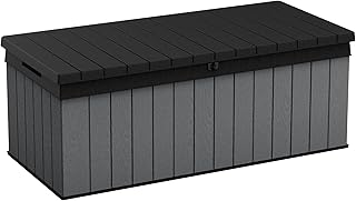 Darwin 100 Gallon Resin Large Deck Box - Organization and Storage for Patio Furniture, Outdoor Cushions, Garden Tools and Pool Toys, Grey & Black