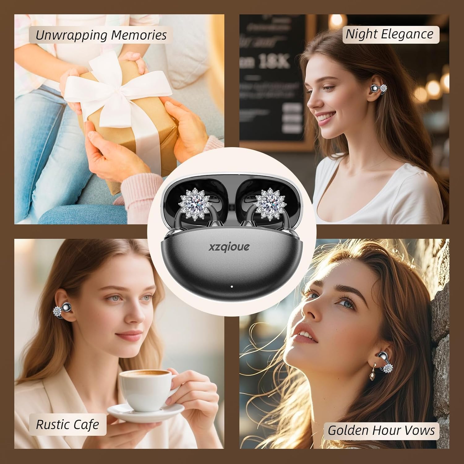 Clip On Earbuds with Jewelry,Comfortable Fit Open Ear Clip-On Headphones,Wireless Bluetooth Ear Cuff Headphones for Women,Removable Clip Earbuds Accessories