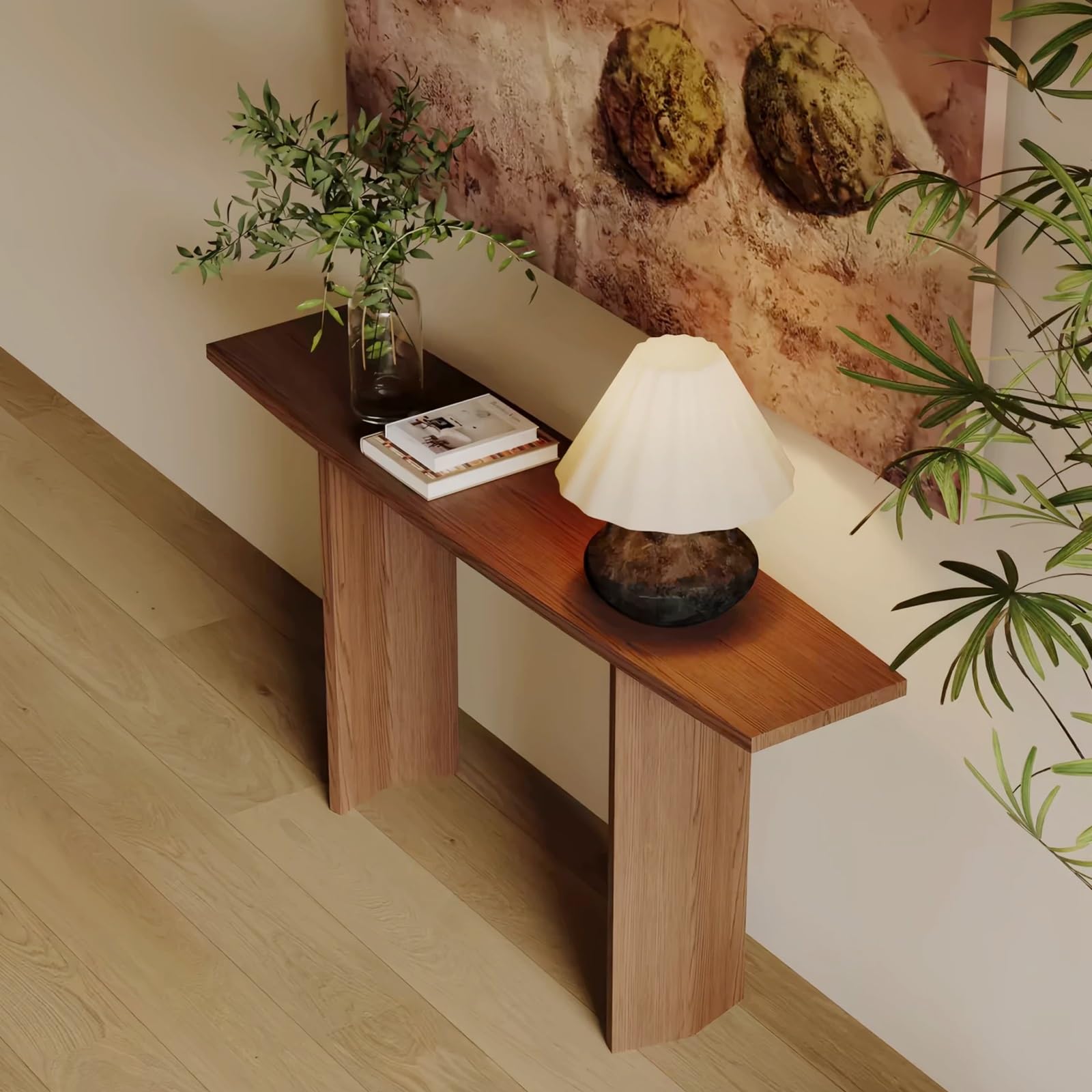 Mesa consola rústica medieval de madera resistente para vestíbulo y sofá 1