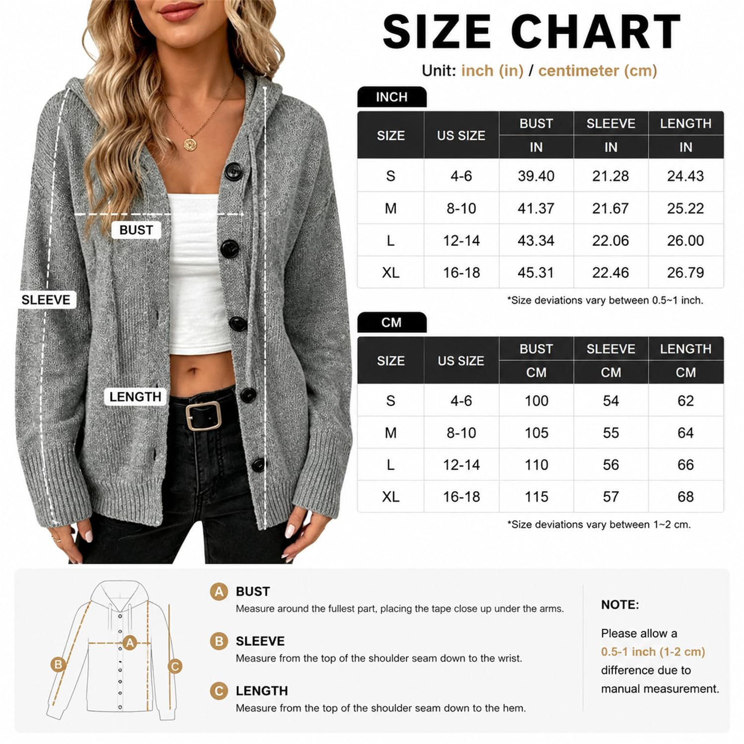 Cardigan Lungo da Donna con Cappuccio e Bottoni