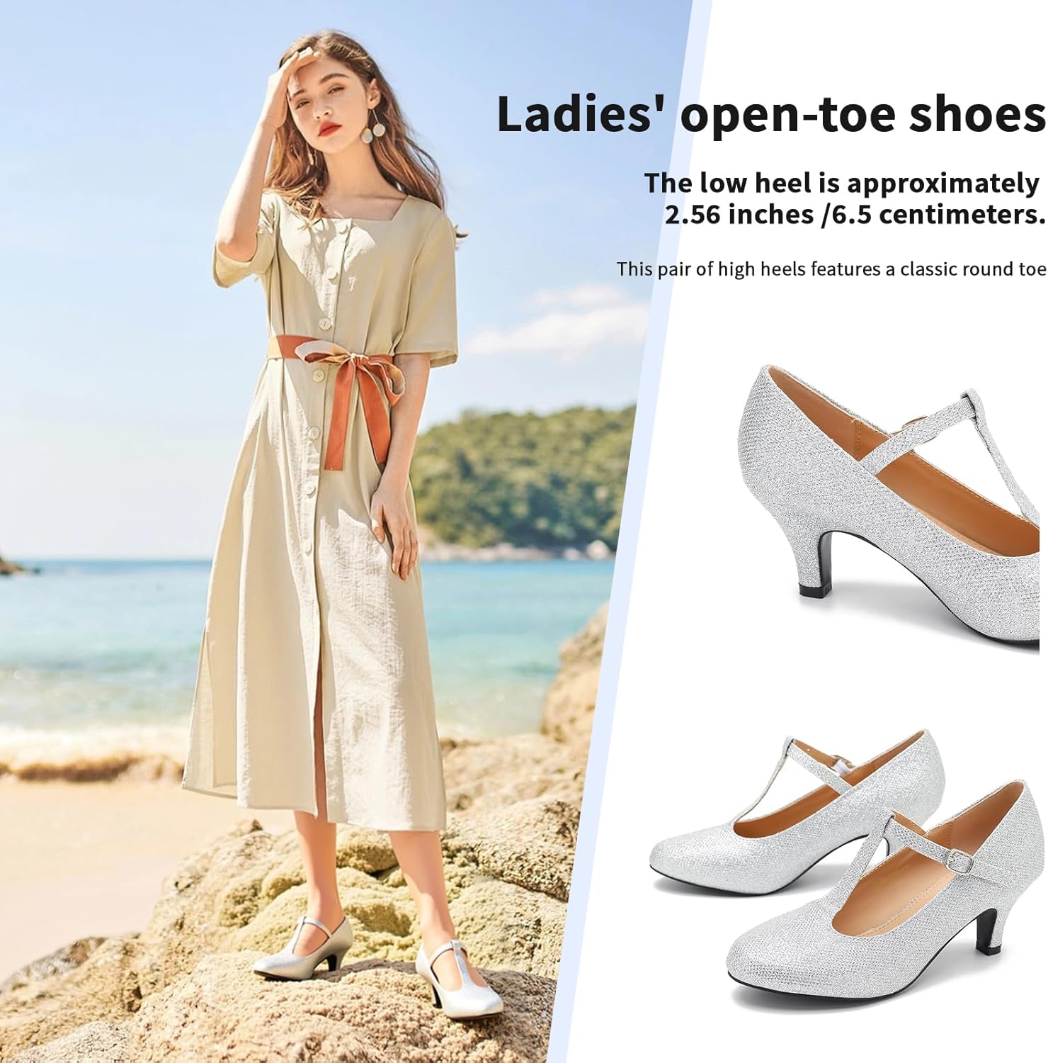 Women's Pumps Low Kitten Heels Mary Jane Retro T-Strap Comfortable Office Work Dress Shoes Black Velvet-40US 8 - Image 4