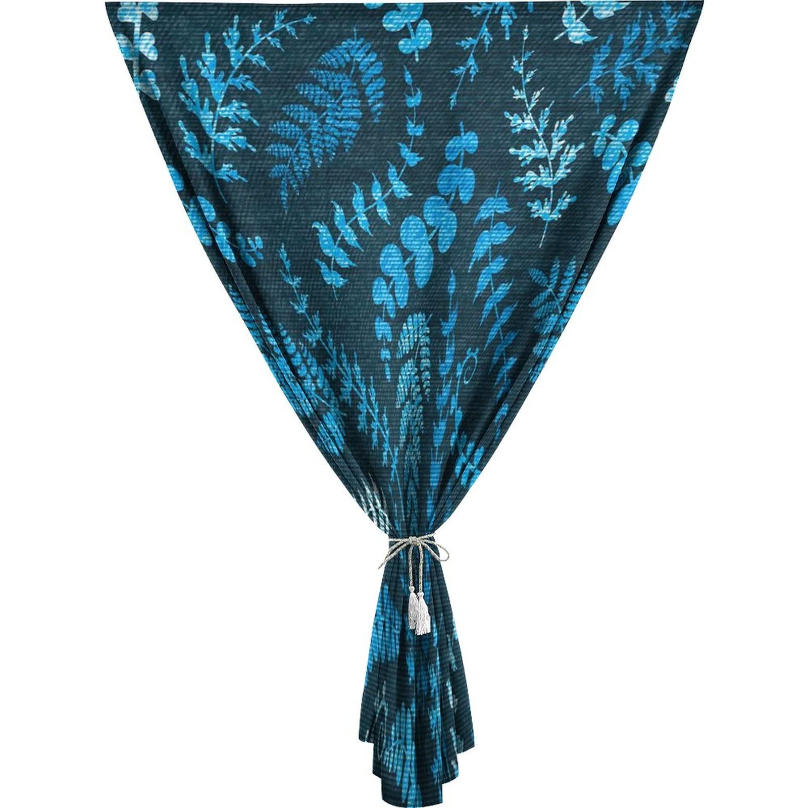 Autohesion Curtains, Indigo Window Curtain Panel, Dark Green Floral Swirl Leaves Branches Details Print Thermal Lnsulated Room Darkening Small Drapes,35W x48L Inches, for Nursery,Children Kids Bedroom