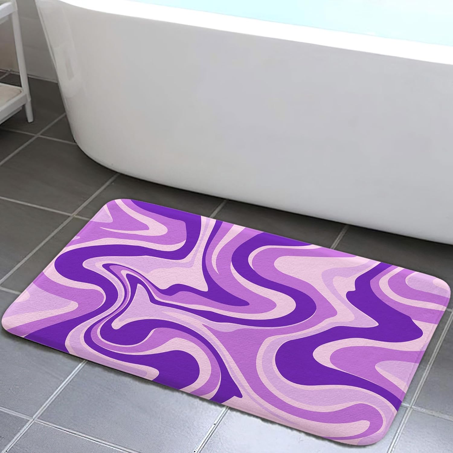 Aesthetic 70S Abstract Wavy Swirl Bathroom Rugs, Cute Black Gray White Bath Mat for Bathroom, Retro Minimal Groovy Boho Flannel Non Slip Kitchen Rugs Shower Bathtub Doormats 16X24in