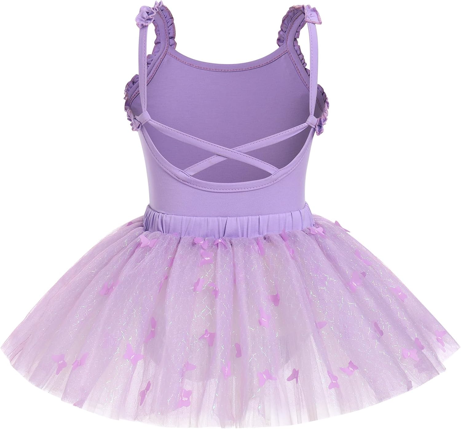 AFAVOM Girls Butterfly Ballet Dance Dress Open Backless Ballet Leotards with Butterfly Dance Tutu Skirt 2PCS Ballerina Outfit