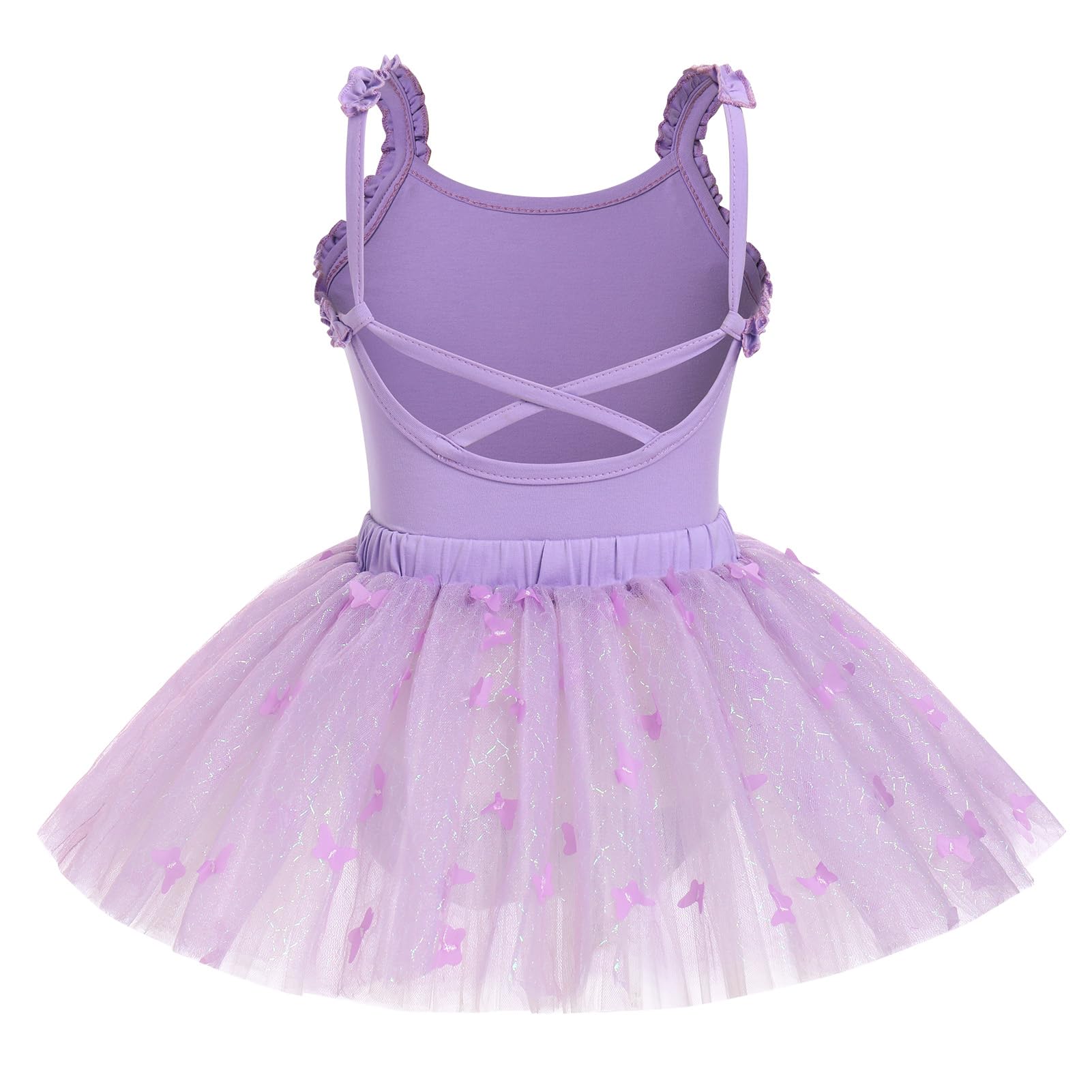 AFAVOM Toddler Kids Girls Butterfly Sequins Camisole Ballet Dance Dress Open Backless Ballet Leotards with Butterfly Tutu Skirt 2PCS Ballerina Dancewear Outfit for Party Performance Purple 7-8 Years