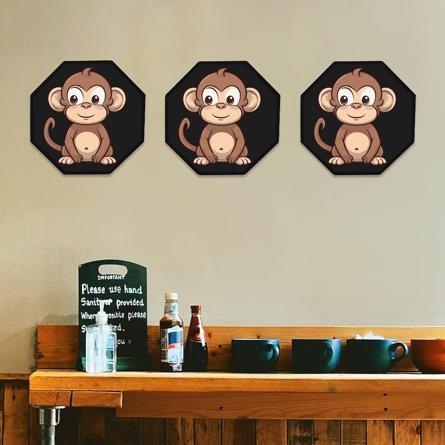Ctagon Metal Sign for Home, Modern Display Plate for Kitchen, Cartoon Brown Monkey Plates Accent Hanging Wall Decorations 3PCS for Living Room, Bedroom, Hallway, Hotel