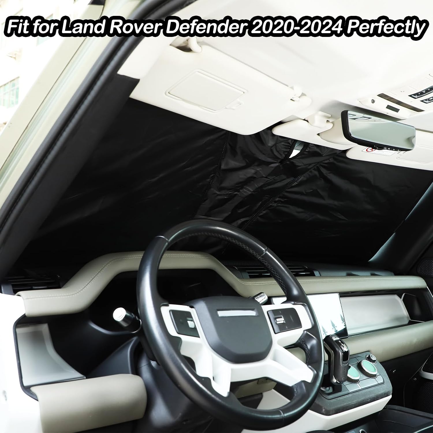 Windshield Sunshade with Storage Pouch Compatible with Land Rover Defender 90 110 130 2020-2024, Front Window Sun Visor Shield Foldable Reflective Cover