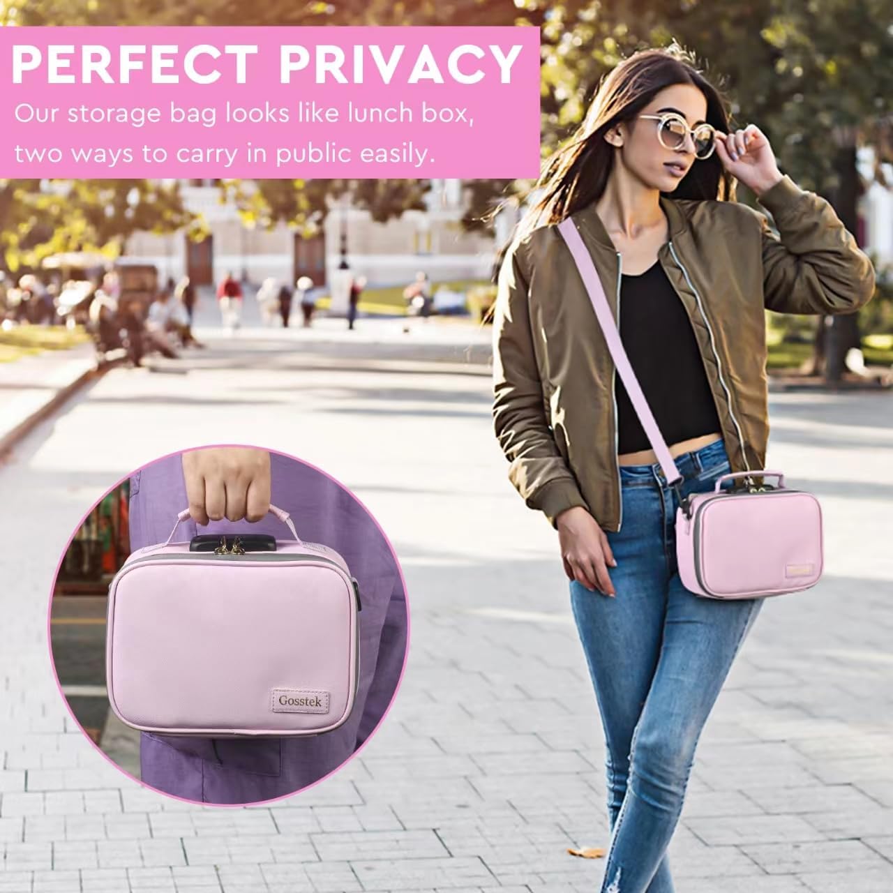 Gosstek Pink PU Leather Travel Storage Bag with Combination Lock, Heavy Duty Organizers Carrier Box case with Shoulder Strap for Home and Travel, Great Gift for Women.