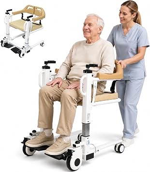 Patient Transfer Chair for Elderly with 180 Split Seat & Commode | Bed, Toilet & Shower Transfers, Caregiver-Assisted Mobility Support