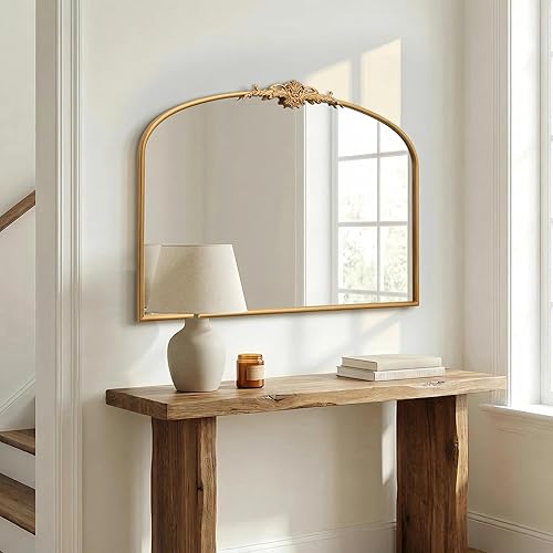 Besdomus Antique Arched Gold Mirror: 40"x29" Large Gleaming Gold Vintage