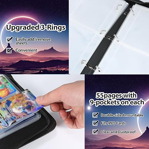 Miniatura 6 de YINRTELM Carpeta de tarjetas para tarjetas de Pokémon, con 990 bolsillos, 55 mangas, soporte para tarjetas de intercambio de juegos, álbum de