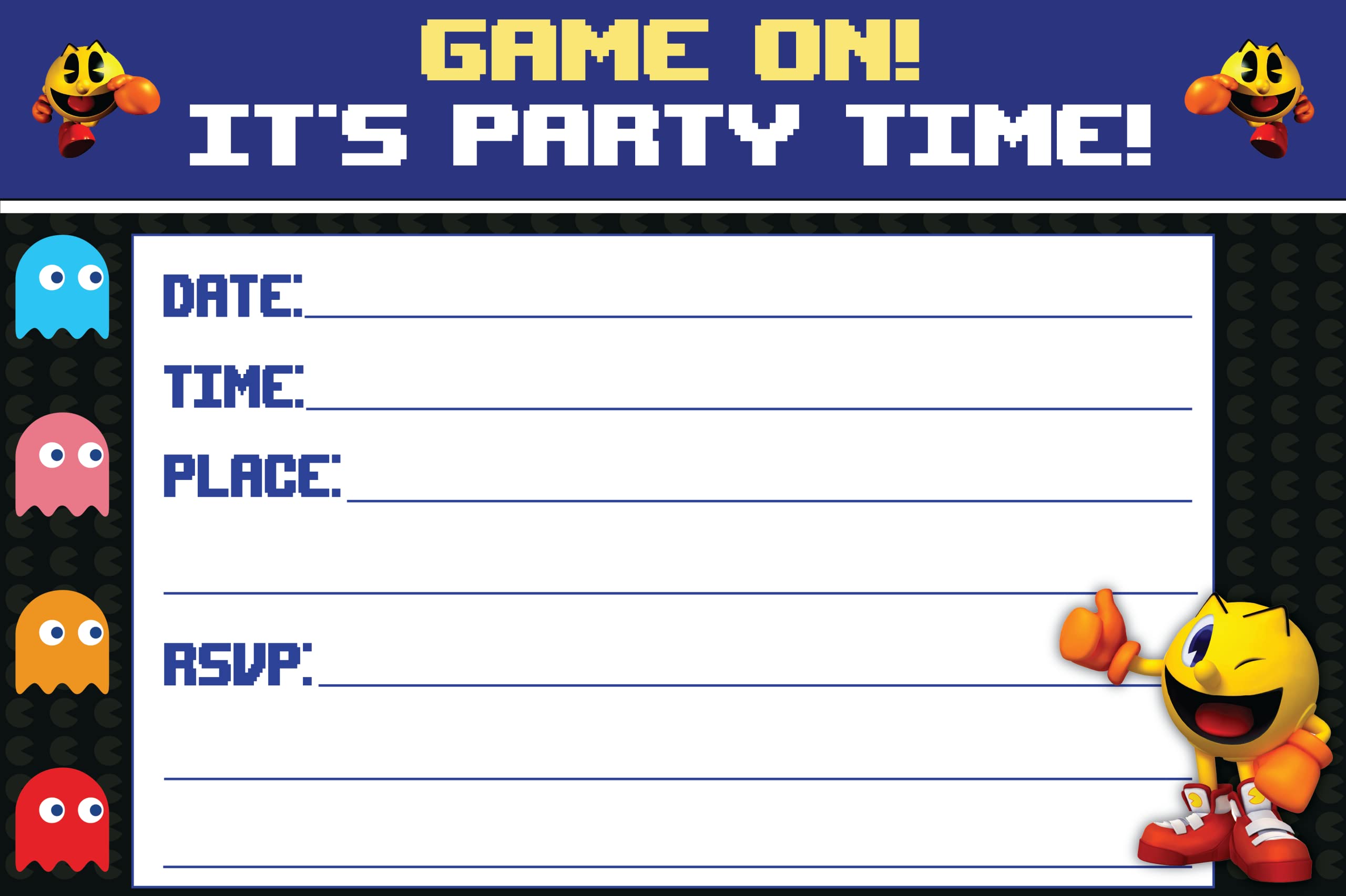 Set of 20 Retro Game Happy Birthday Invitation Cards & Envelopes – Lightweight (240g), Postcard Style Invites for the Perfect Party Pack