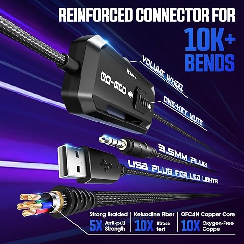 Vista 5 de Auriculares para juegos para PS5, PS4, Xbox Series X S, Xbox One, PC, Switch, Mac - Auriculares RGB sobre la oreja con sonido envolvente 7.1