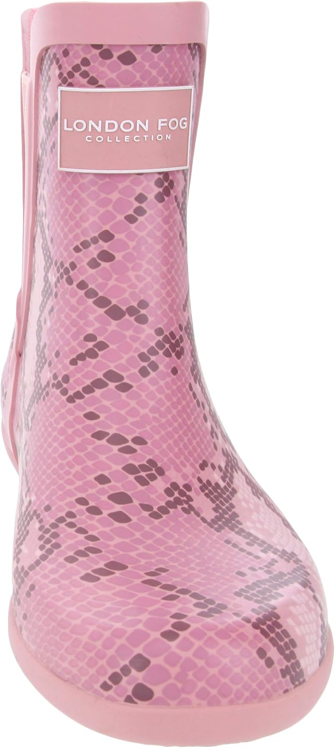 LONDON FOG Womens Piccadilly Rain Boot Pink Snake 6 M US