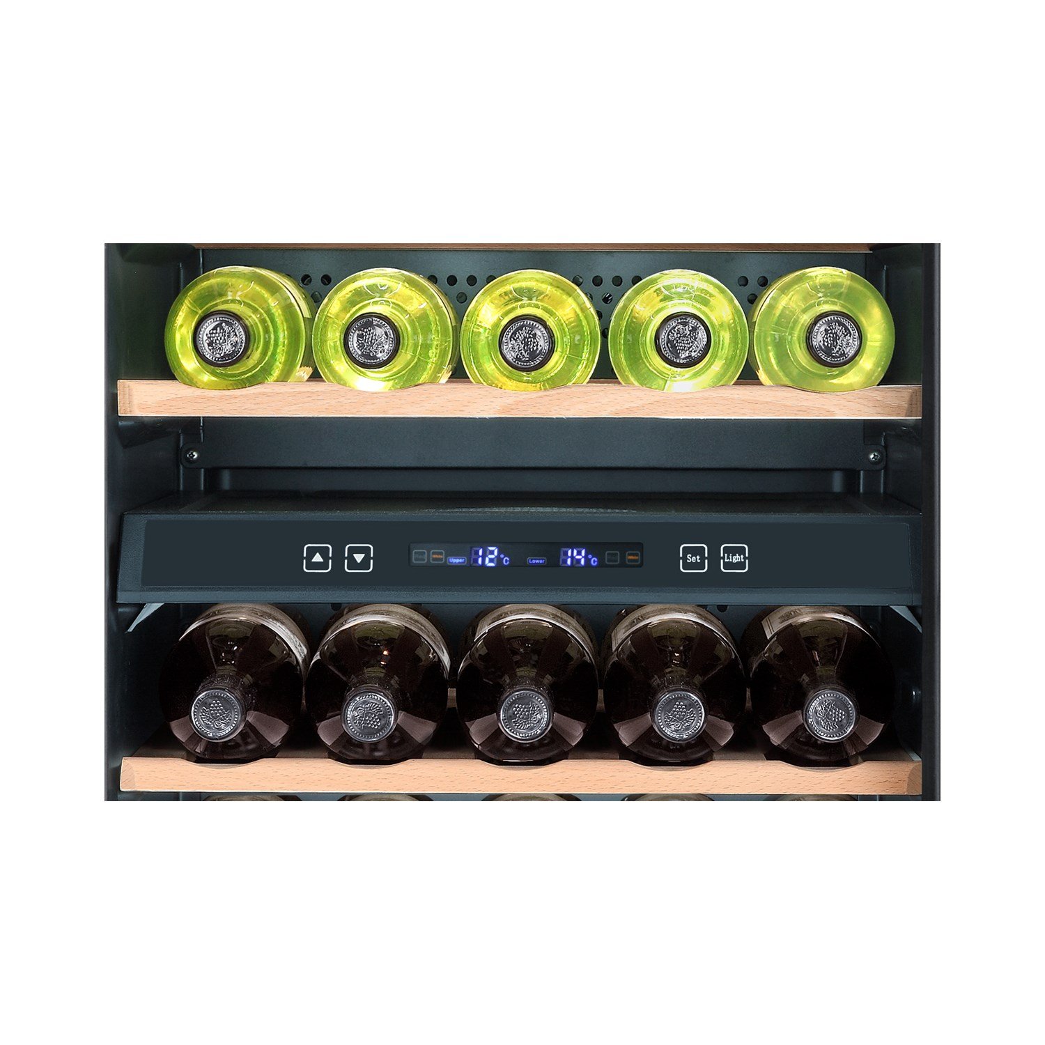Haier WS49GDB Weinkühlschrank / 127.0 cm Höhe/Kühlteil/Gefrierteil/UV undurchlässige Glasscheibe / 2 Zonen Energieklasse B/schwarz