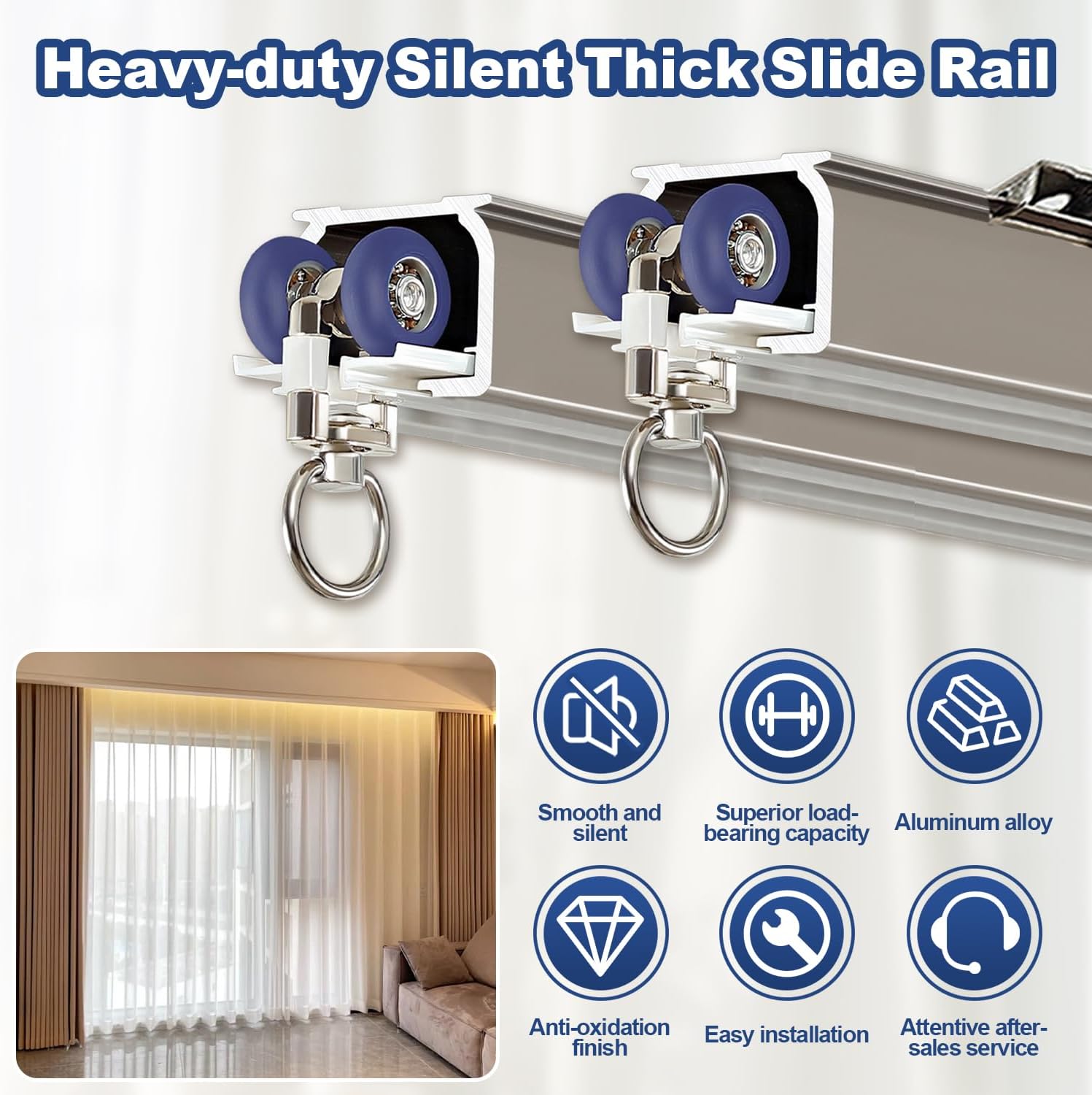 Curtain Double Tracks Ceiling or Wall Mounting, Heavy Duty Aluminum Curtain Slider for Bedroom Living Room Window Hotel Room Dividers(3.3FT (1.0m),Champagne) Champagne 3.3FT (1.0m)