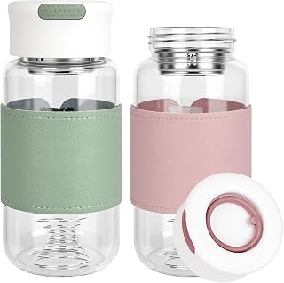 2pcs 45ml Glass Protein Shaker with Integrated Sieve and Stainless Steel Mixing Ball, BPA Free and Drip-free with Non-slip Silicone Design