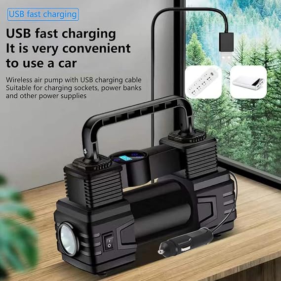 Tire Inflator Portable Air Compressor, Automatic Digital Display Smart Preset Inflation Tire Inflator with LED Light 12V 150PSI Wire Auto Tire Inflator Pump Black