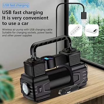 Tire Inflator Portable Air Compressor, Automatic Digital Display Smart Preset Inflation Tire Inflator with LED Light 12V 150PSI Wire Auto Tire Inflator Pump Black