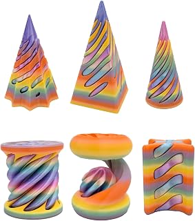 6 Packs Impossible Cone, Spiral Cone Fidget Toys for Stress Relief, 3D Printed Pyramid Passthrough Toy, Impossible Cones for Kids Adults, Mini Desktop for Anxiety Relaxing (Rainbow+Rainbow)