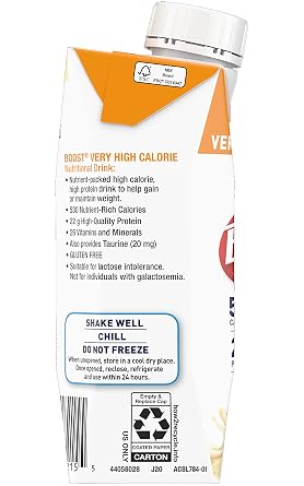 Boost Very High Calorie Nutritional Drink, Very Vanilla, 8 Ounce Box, Pack of 27