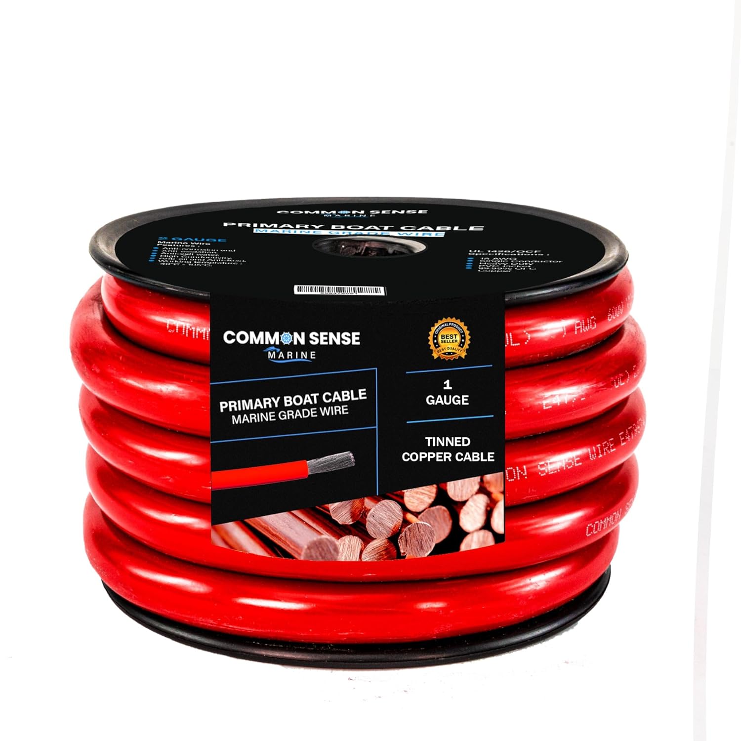 2/0 AWG UL 1426 (The Real Thing) Marine Wire - Tinned Copper Battery Boat Cable - 10 Feet - Red - Made in The USA