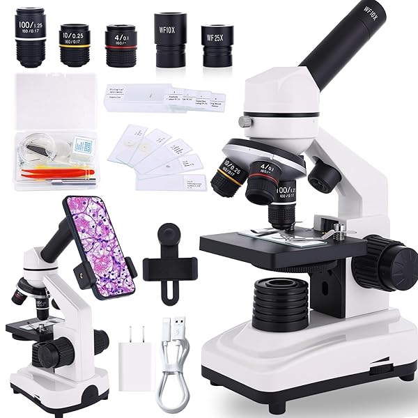 Microscope for Adults & Kids, 40X-2000X High-Power Compound Microscope for Students, School Lab & Home Schooling,Equiped with Slides Set & Phone Holder(A1)